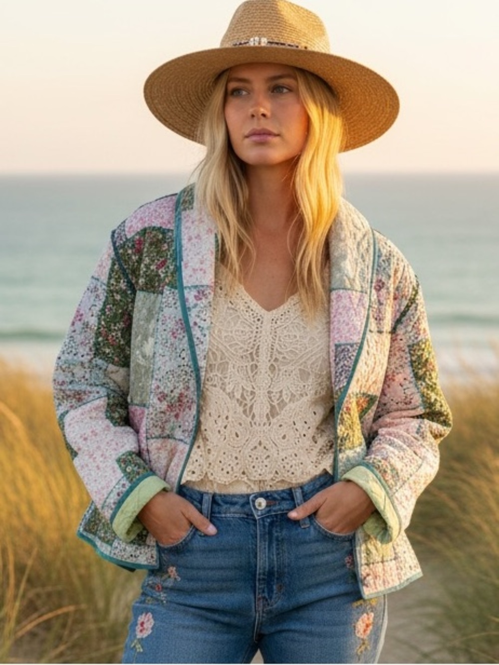 Anthropologie Conditions Apply Printed Quilted Jacket Size Large